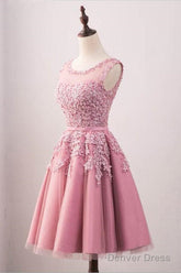 A-Line Crew Knee-Length  Tulle Homecoming Dress With Appliques